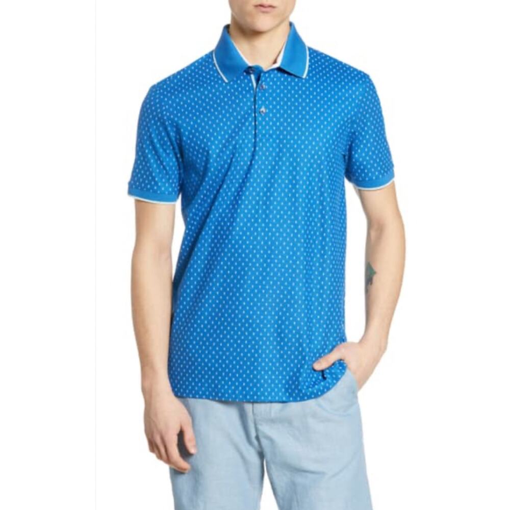 NWOT TED BAKER Polo Shirt 3/M Royal-Blue/Cobalt White”Toff Pique-Classic SlimFit